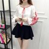 Summer Shirt Women Ethnic Style Embroidered Pattern Pullover Tops Round Neck Lantern Sleeve Loose Fit Blouse