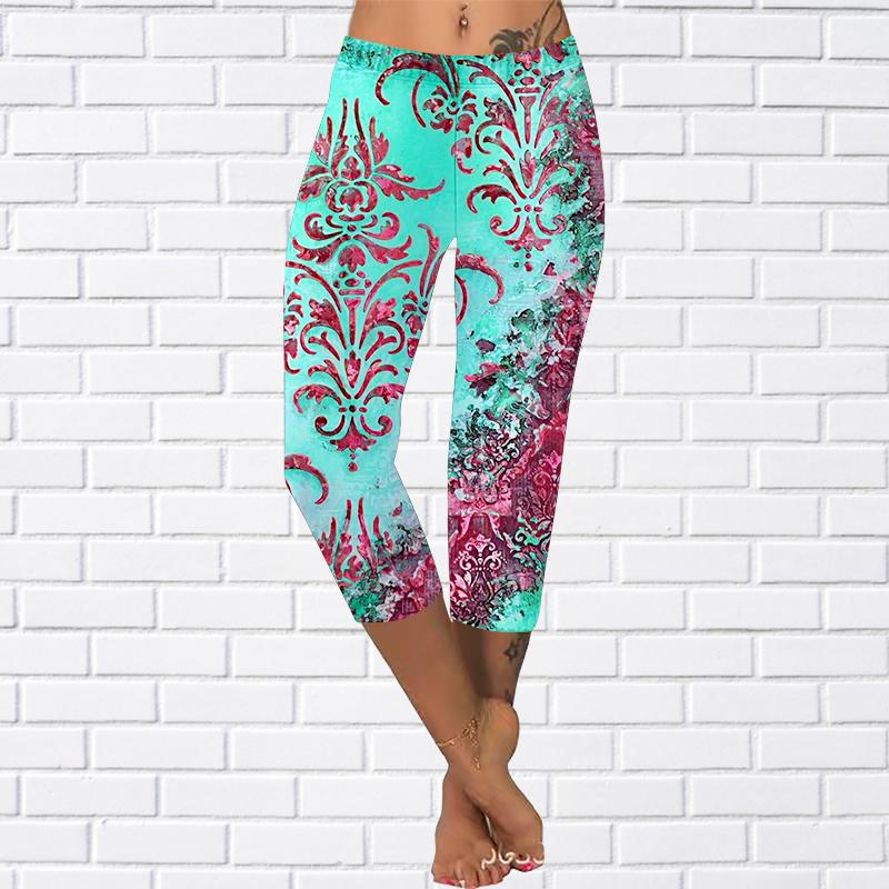 Pants Summer Yellow Butterfly Short Leggings Cropped Skinny Trousers Plus Size Leggins Ladies Colorful Grass Pants Cropped Pants