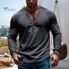 Мужской топ весна-осень с декором на пуговицах, V-образным вырезом, длинными рукавами, однотонный пуловер, футболка, эластичный облегающий спортивный топ для фитнеса
