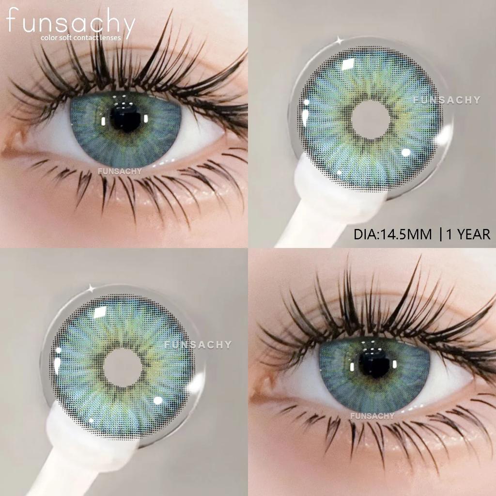 FUNSACHY 1 пара корейских линз, цветные контактные линзы, натуральные линзы для глаз, мягкие голубые линзы для зрачков, новые коричневые косметические средства, годовая цена