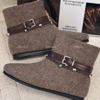 Винтажные нишевые круглый носок войлочные теплые утолщенные большие хлопковые сапоги зимние сапоги серые шерстяные сапоги