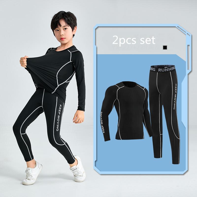 Boys Compression Tights Sets Running Training Fitness Sports Breathable Quick Drying Long Sleeve T-shirt
