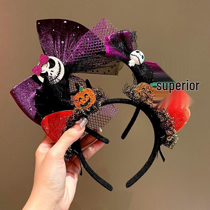 Halloween Witch Headband: Ghost Festival Dark Party Decoration with Skull, Pumpkin, and Funny Lace Bow Antlers Hair Accessories