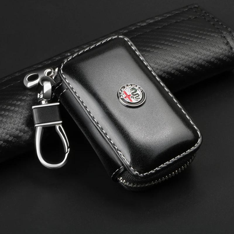 CYYPT1 for Leather Car Key Case Multi Function Key Storage Bag For Alfa Romeo Giulia Stelvio MiTo Giulietta Tonale 4C 156 Accessories
