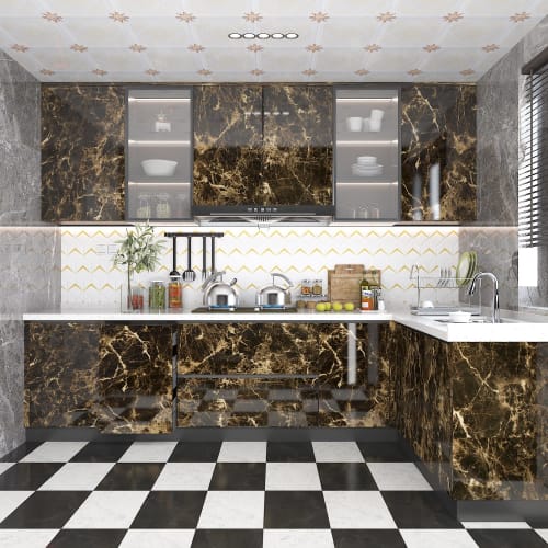 AbaBoorty Marble Wallpaper Sticker, Black-Brown, Marble Pattern, 40cm X 5m, with Adhesive, Waterproof, Heat-Resistant, Stain-Resistant, Oil-Resistant,