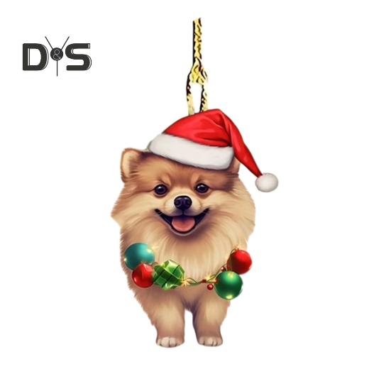 Рождественская собака, зеркало заднего вида, подвеска, украшение для автомобиля, милый щенок в рождественской шапке, украшения для рождественской елки, автомобильные аксессуары