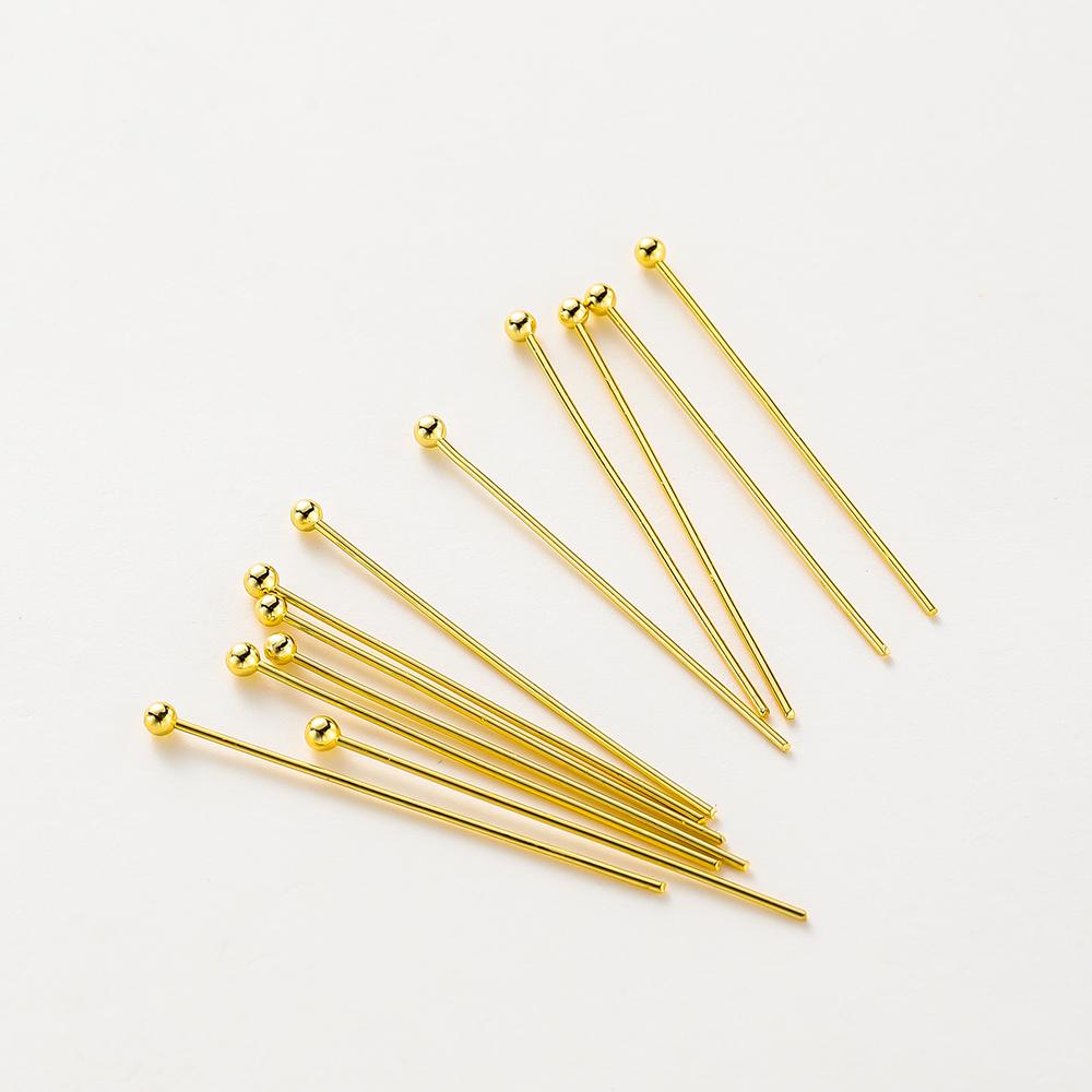 100 шт. штифты с шариковым наконечником 14K 18K с золотым покрытием, 16-50 мм, для изготовления украшений своими руками, фурнитура, латунь, металлические штифты с плоской головкой, штифты с ушком, расходные материалы