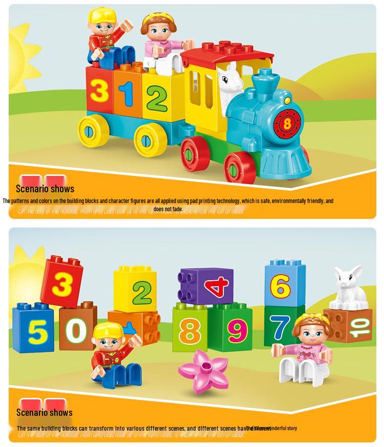 Набор из 50 детских блоков-пазлов в виде поезда с цифрами и ведром для хранения