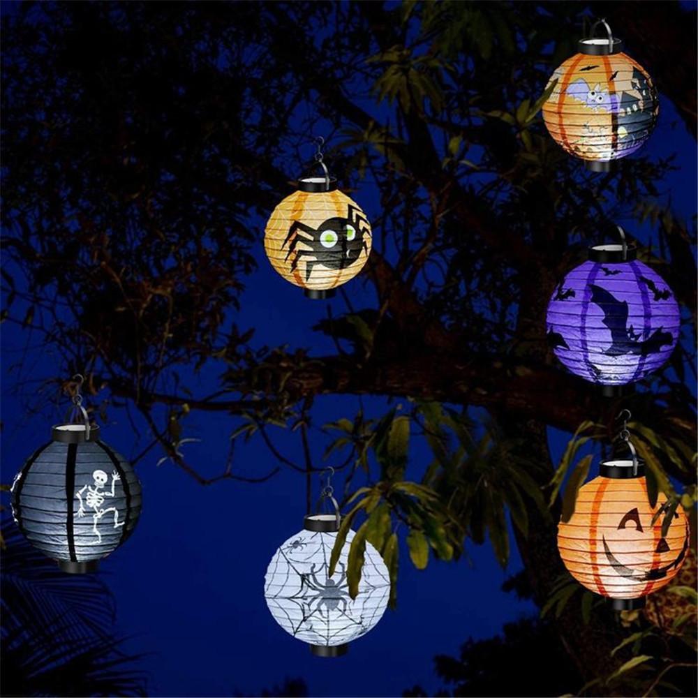 6 Pcs Halloween Decorations Paper Lanterns With LED Light Bats Spiders Skeleton Castle