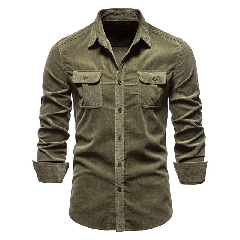 Single Breasted Cotton Men's Shirt Business Casual Fashion Solid Color Corduroy Men Shirts Autumn Slim Shirt