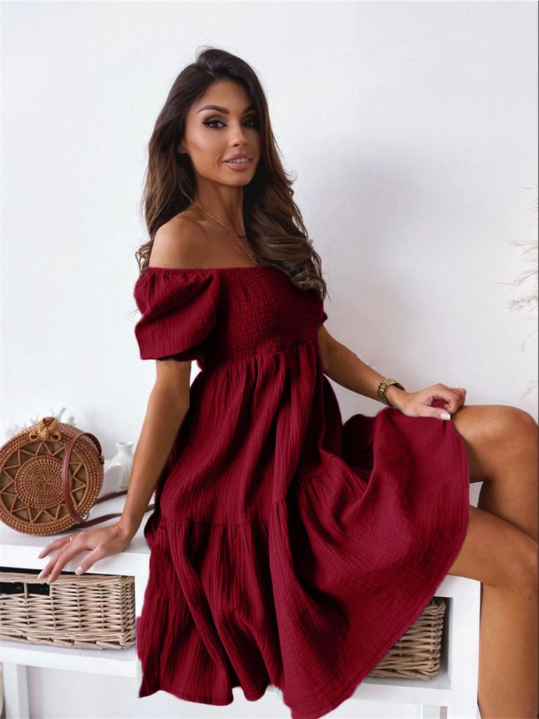 Off Shoulder Solid Color Dress Waist Hugging Elegant Strap Dress for Women Sleeveless Loose Dresses Causal Backless Dress