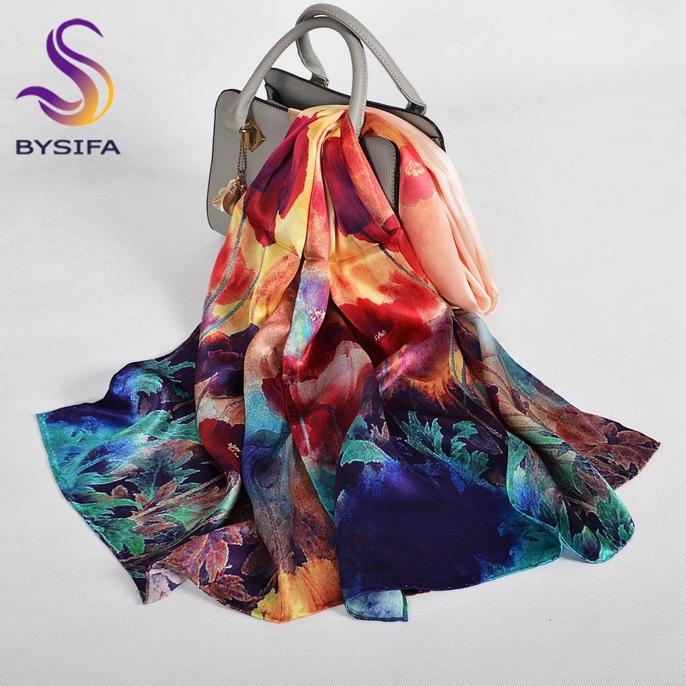 [BYSIFA] Новый Роскошный Шарф-шаль из Чистого Шелка Женский Весенне-осенний Длинный Шарф Женский Брендовый 100% Шелковый Шейный Платок Фуляр 175*52см