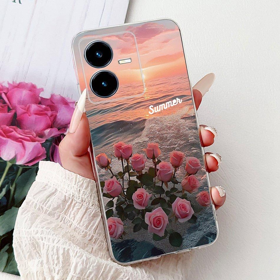 For Vivo Y22 Y22s Y22t V2206 V2207 Elegant Floral Butterfly Phone Case For Vivo Y22 Y22S Y22T 4G Soft Silicone TPU Cases