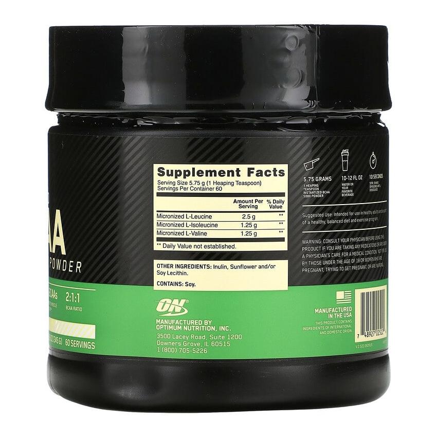 BCAA 5000: Tasteless Amino Acid Complex (345 G), Instantized BCAA 5000 Powder Unflavored, Optimum Nutrition