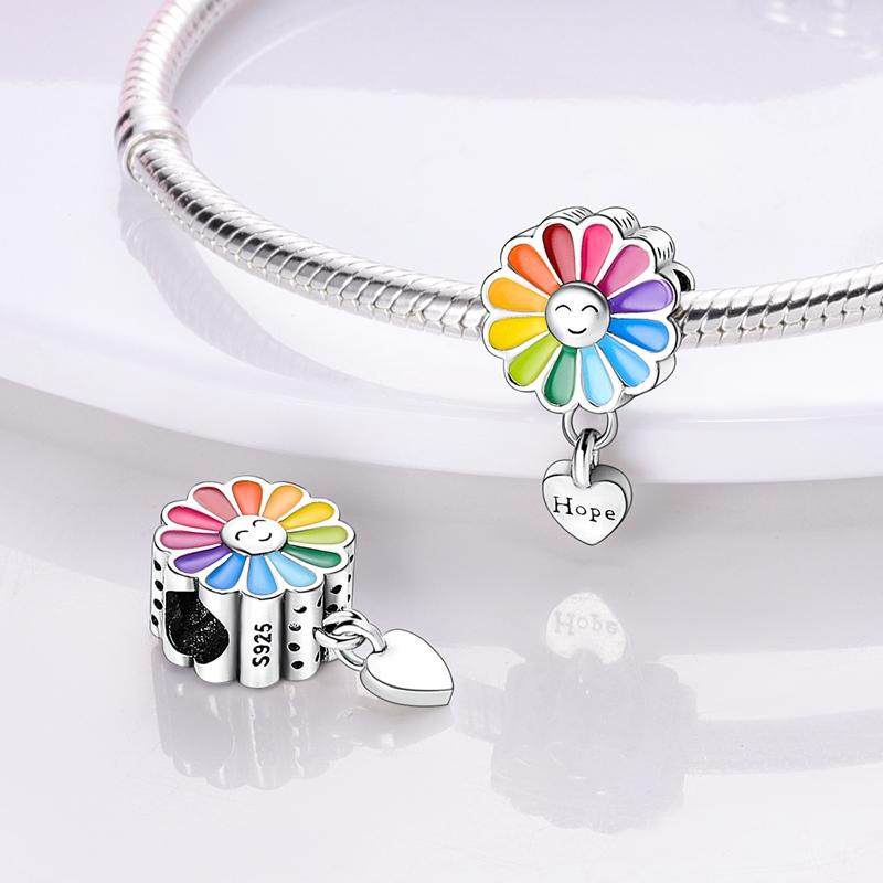 925 Sterling Silver Rainbow Sunflower Beads Animal Elephant Pendant Charms Fit Bracelet For Women