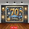 Двумерный Баннер-Фон «Счастливого 70-летия», Сине-Золотой Шар и Фейерверк, Фон для Вечеринки