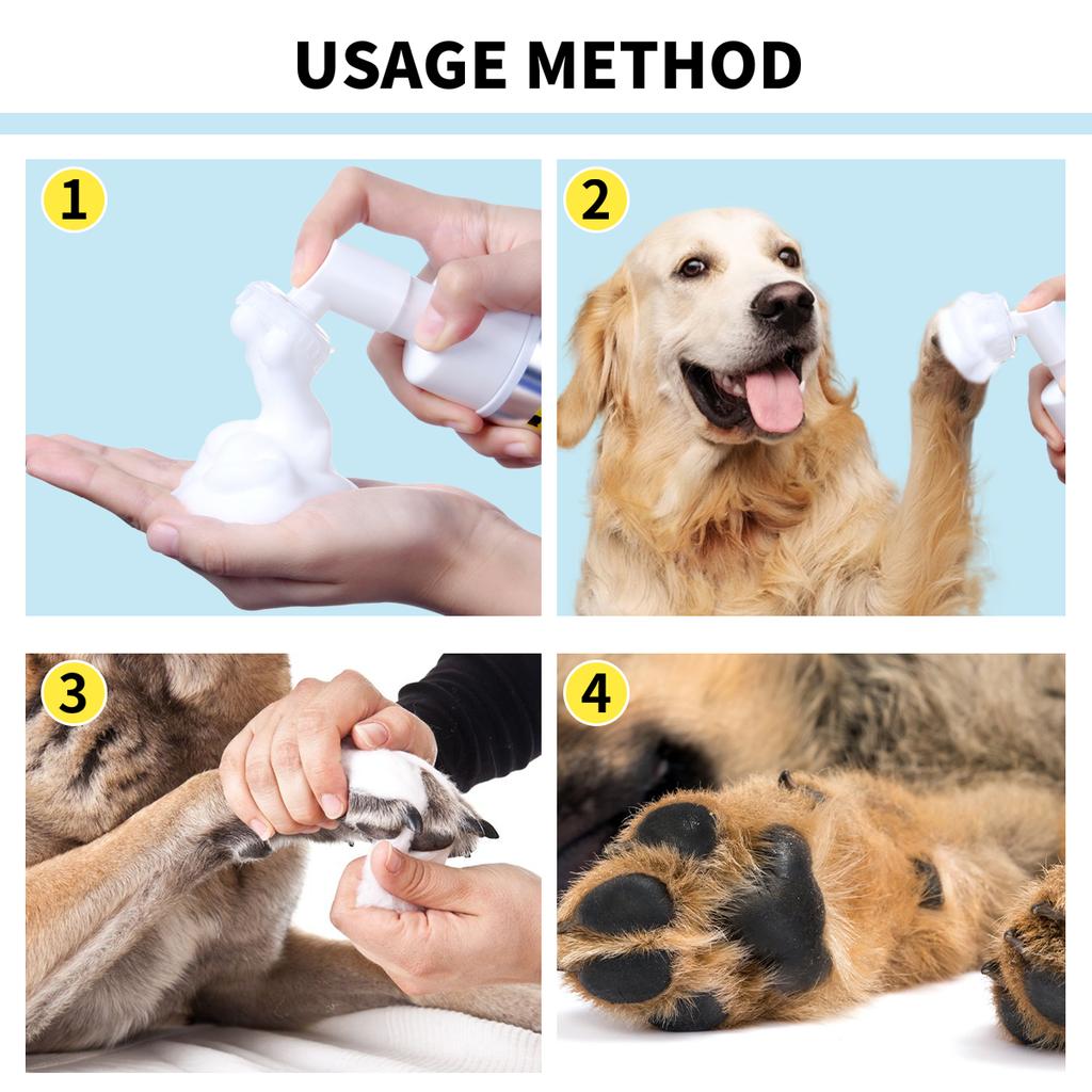 Paw Cleaner Foam Pet Dry Shampoo No Rinse Foaming Built-in Silicone Massage Brush Deodorizes Removes Dirt Mud For Outdoor Walks