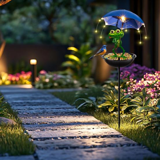 Солнечная кормушка для птиц Лягушка Садовый декор Конструкция с дренажными отверстиями Атмосферостойкая