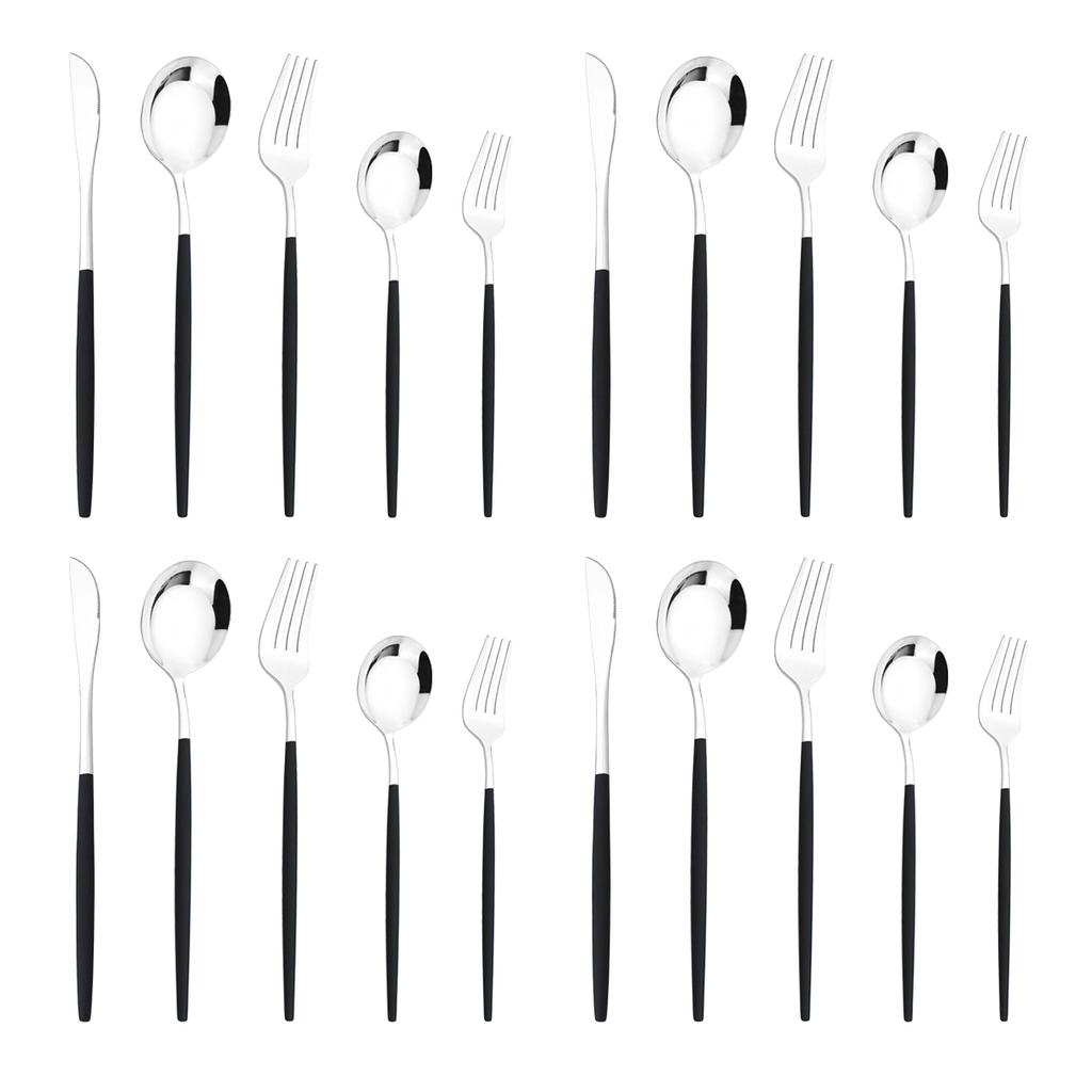 20 шт. золотой набор столовой посуды, нож, десертная вилка, ложки, столовые приборы, столовые приборы высокого качества, столовое серебро из нержавеющей стали, кухонная посуда