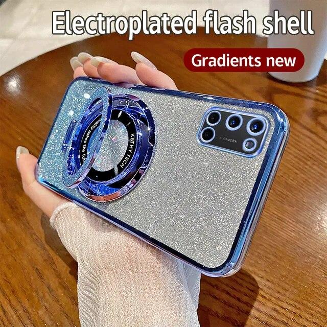 Мягкий силиконовый чехол с градиентом цвета и блестками для OPPO A98 A78 A52 A53 A54 A55 A57 A58 A58X A54S, гальванический магнитный кронштейн на присоске, мягкий чехол из ТПУ