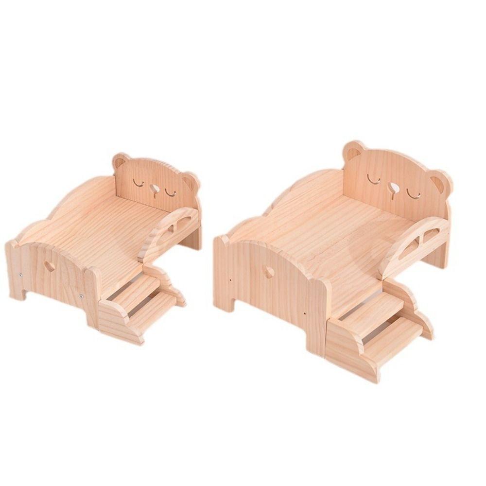 Pig Rabbit Doll Miniature Bed With Stairs Dollhouse Toy Bed Pet Cottage Wooden Mini Bed BJD Dolls