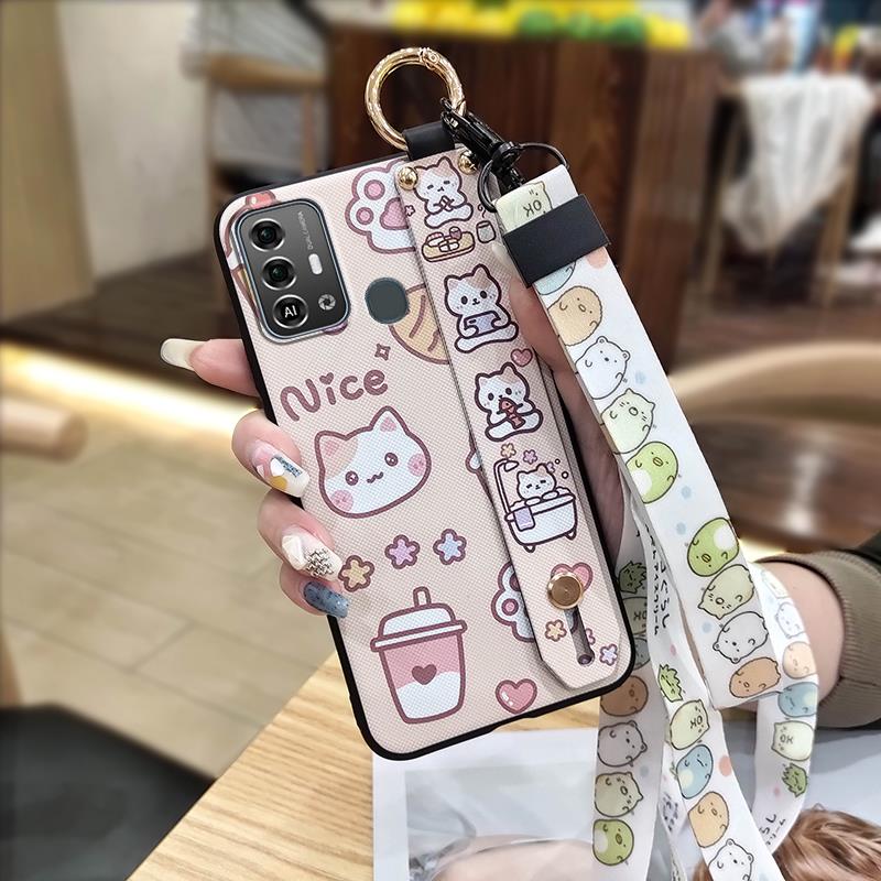 Kickstand Fashion Design Phone Case For ZTE Blade A53 Pro Cartoon Back Cover Shockproof Wrist Strap Anti-dust Wristband