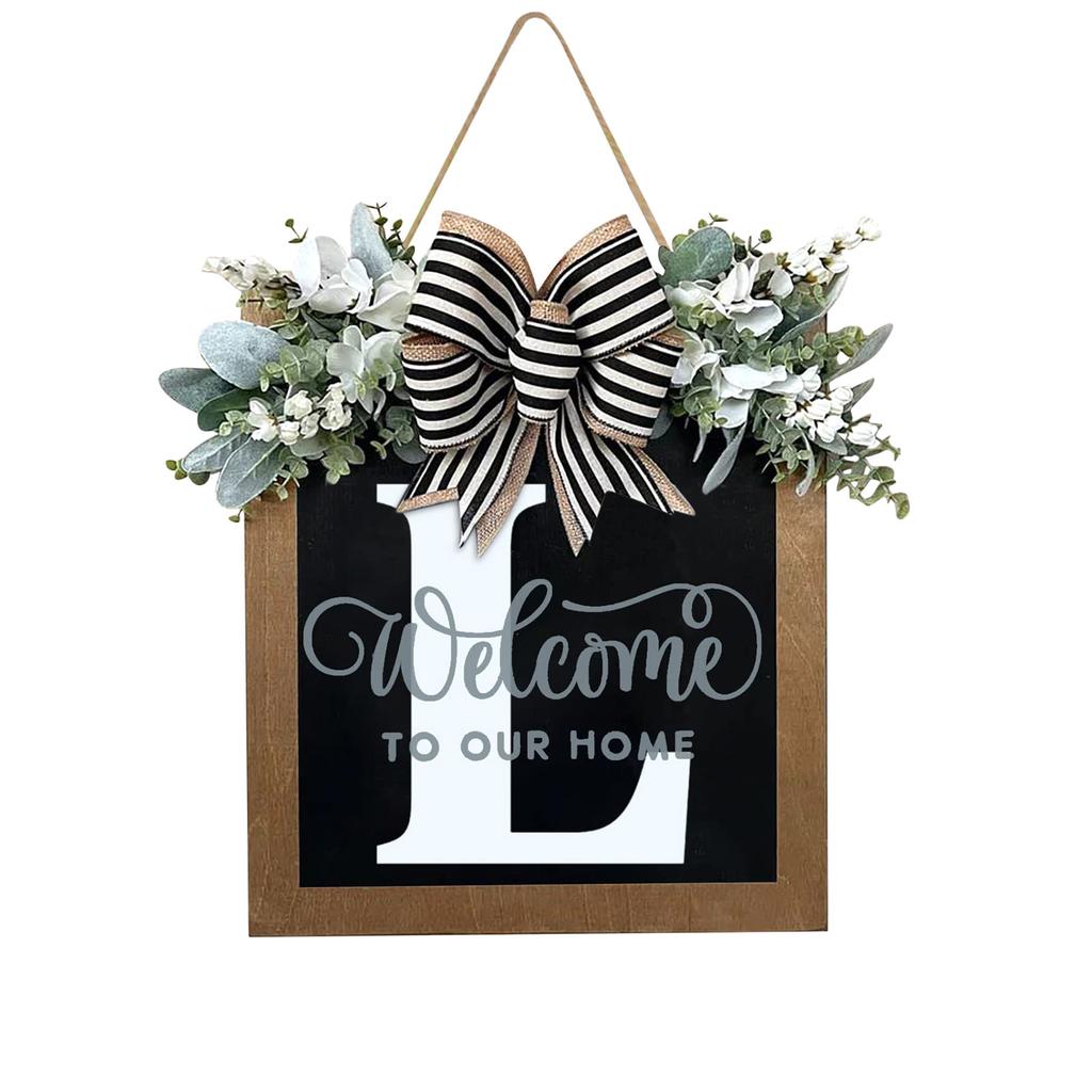 New Surname Year Round Front Door Wreath, Front Door Welcome Sign, 26 Letter Wreath With  Wreath And Bow