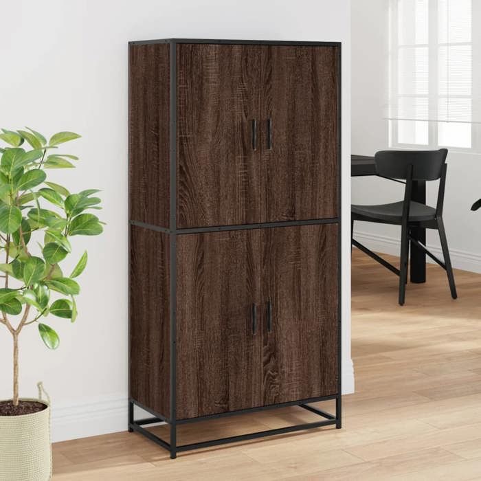 VidaXL Buffet haut chêne marron 68x35x139 cm bois d'ingénierie, armoire latérale, armoire de rangement haute, vitrine haute, 3300834