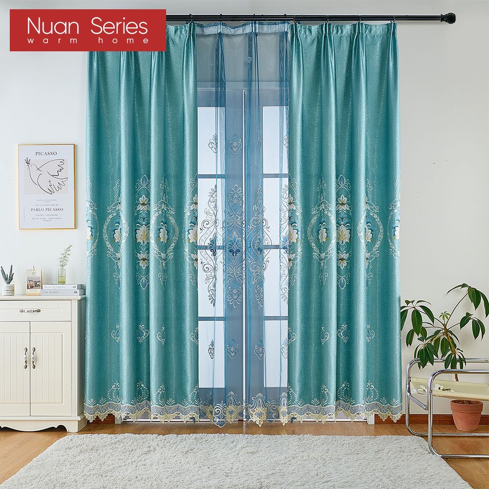 1 шт. экзотические роскошные полузатемняющие синие вышитые затемняющие шторы для гостиной, спальни, домашнего декора, серия Nuan