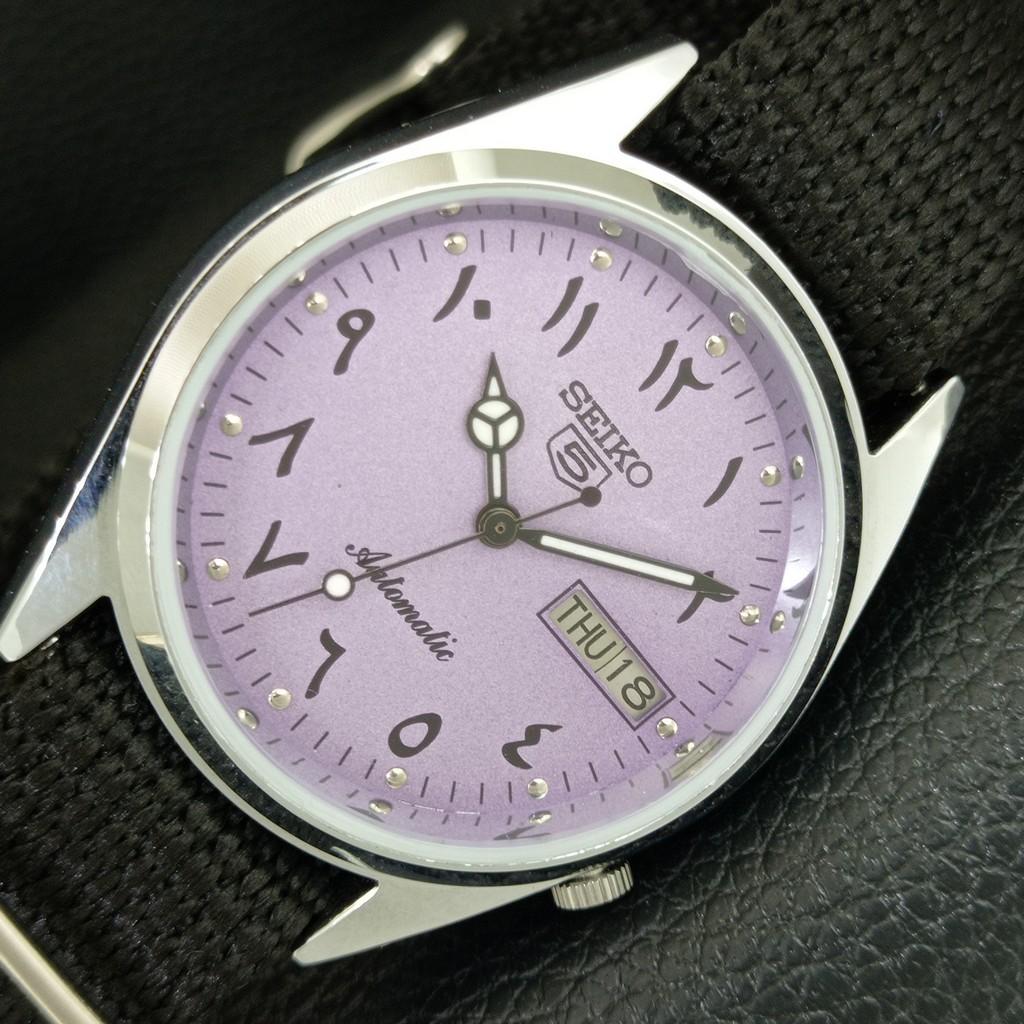 ВИНТАЖНЫЕ АВТОМАТИЧЕСКИЕ SEIKO 5 ВОССТАНОВЛЕННЫЕ ЯПОНСКИЕ МУЖСКИЕ ЧАСЫ С ФИОЛЕТОВЫМ ЦИФЕРБЛАТОМ a445838-1