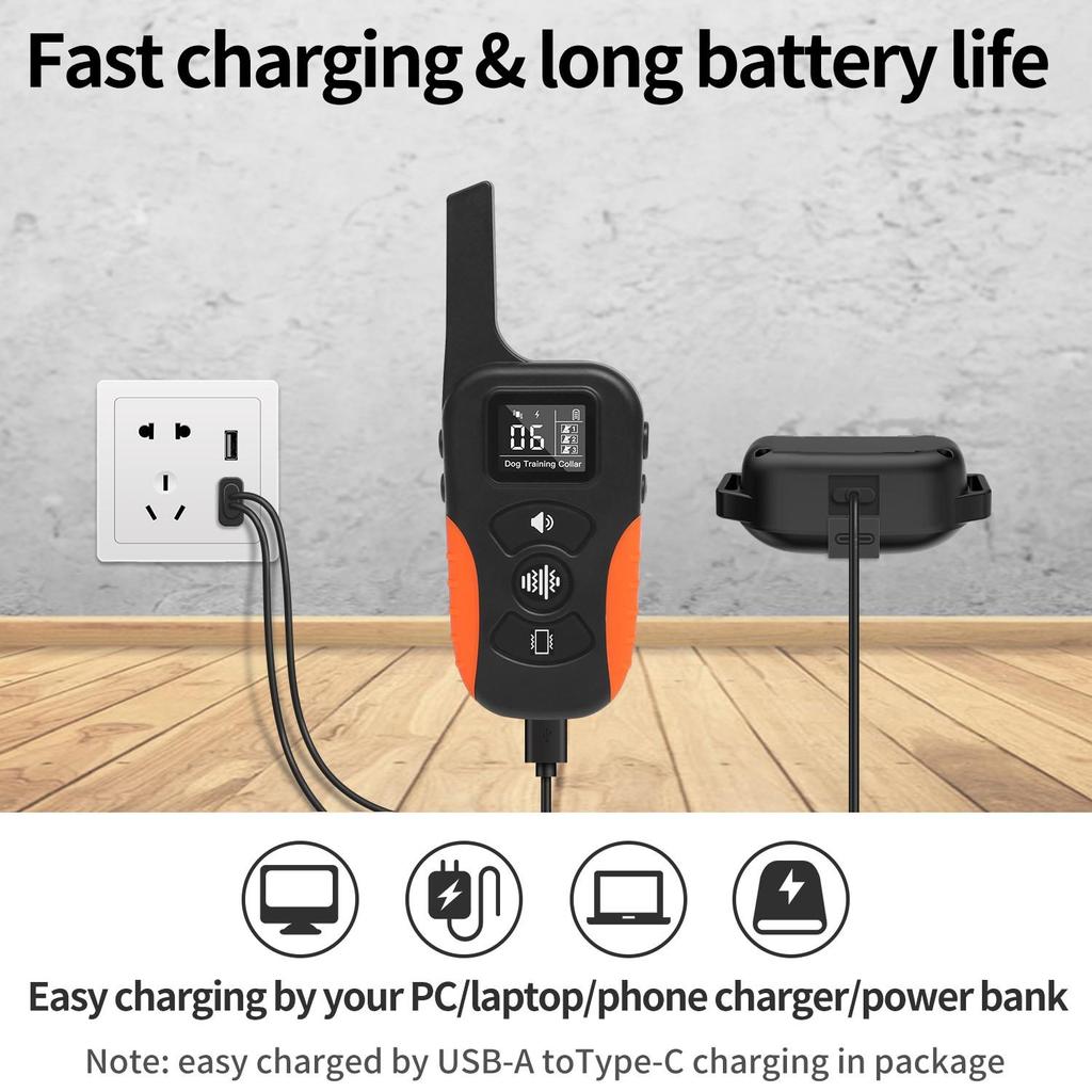 Ошейник для дрессировки собак No Shock 3300 футов с дистанционным управлением, вибрирующий, 9 тонов, сильная вибрация, IPX7, водонепроницаемый, перезаряжаемый, останавливающий лай