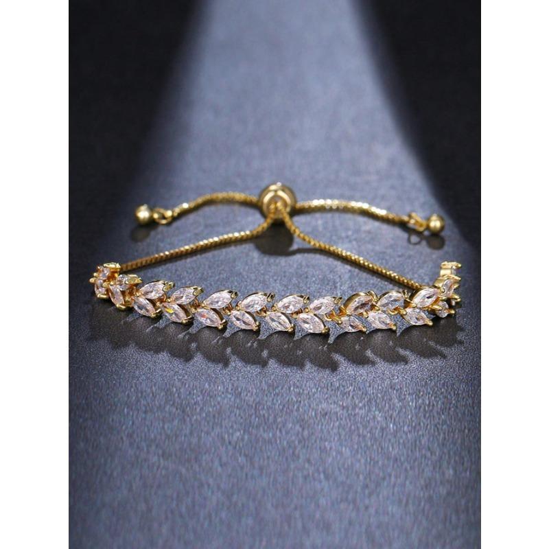 1 шт. Модный браслет в европейском и американском стиле, регулируемый, с деталями из кубического циркония в форме листа, для женщин, элегантный, королевский