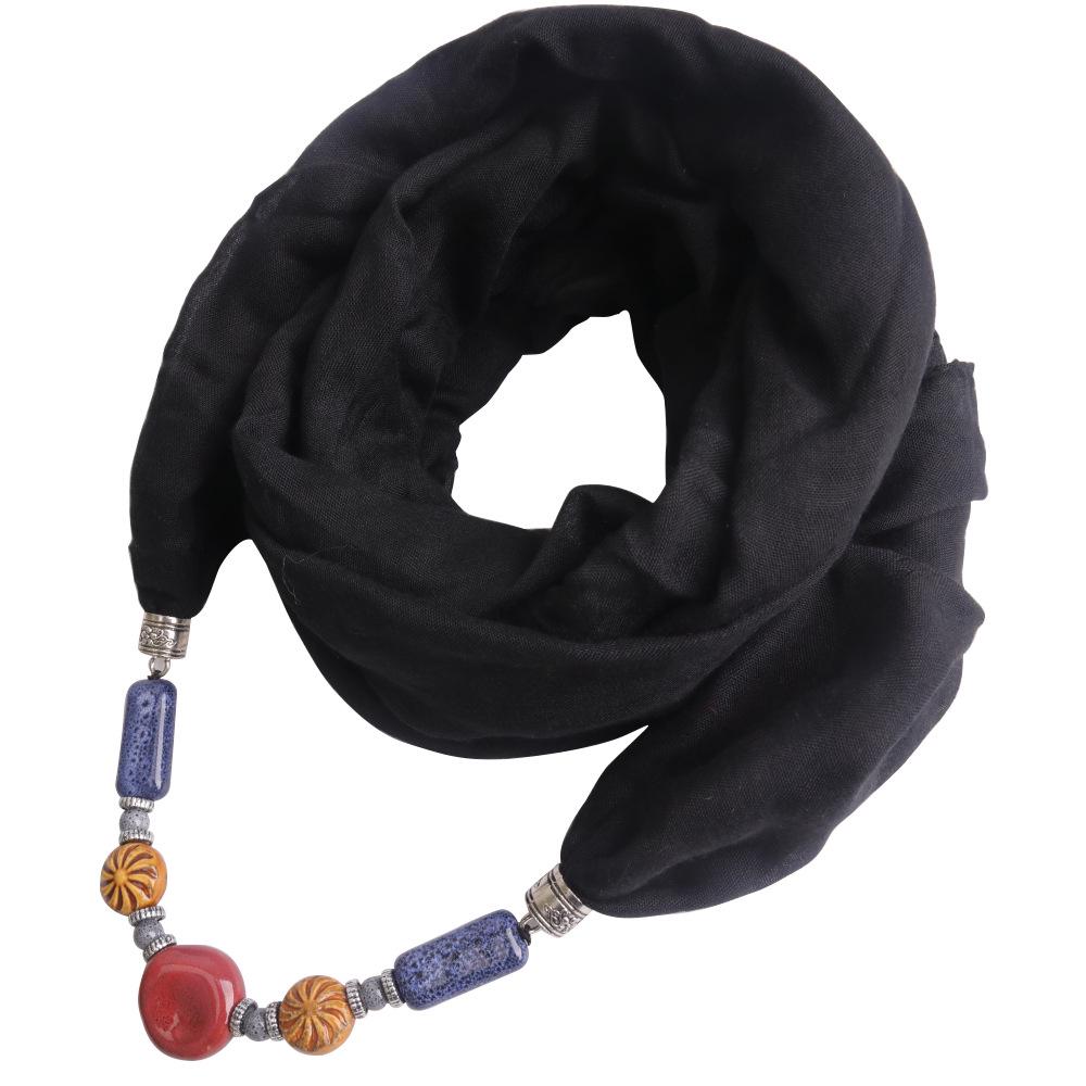 Хлопково-льняной шарф-снуд с подвеской из бусин ручной работы, женский аксессуар 2-в-1 в стиле бохо
