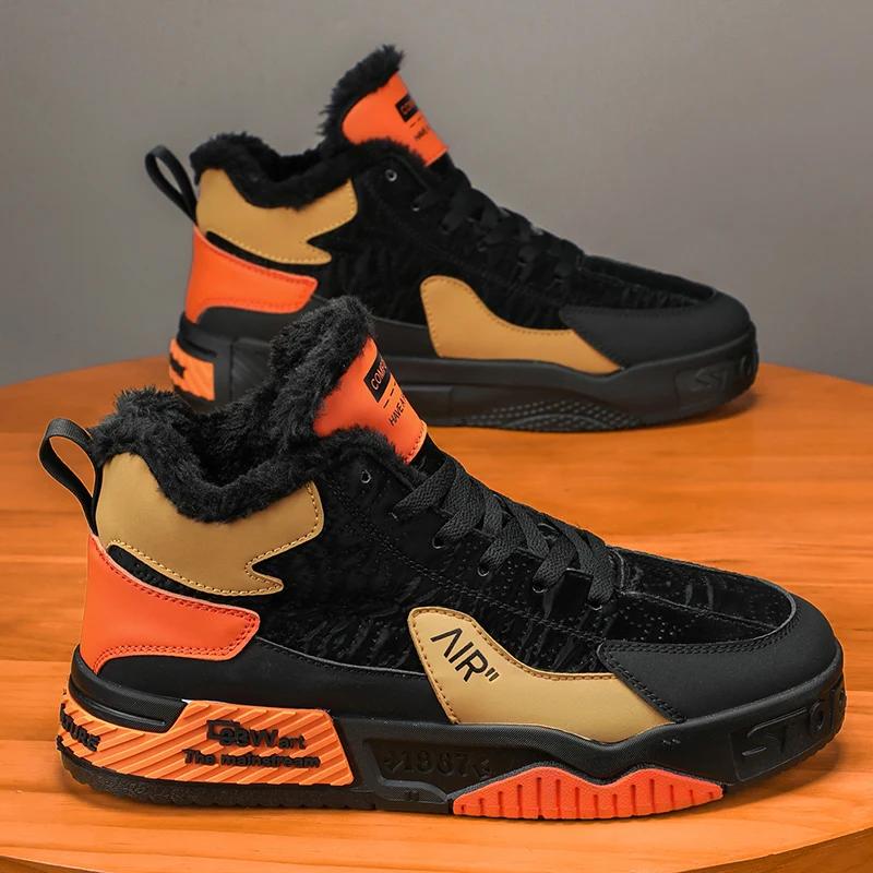 Зимние кожаные мужские теплые высокие повседневные туфли 2024 года, рабочая обувь с противоскользящим покрытием для улицы, удобная и универсальная мужская спортивная обувь