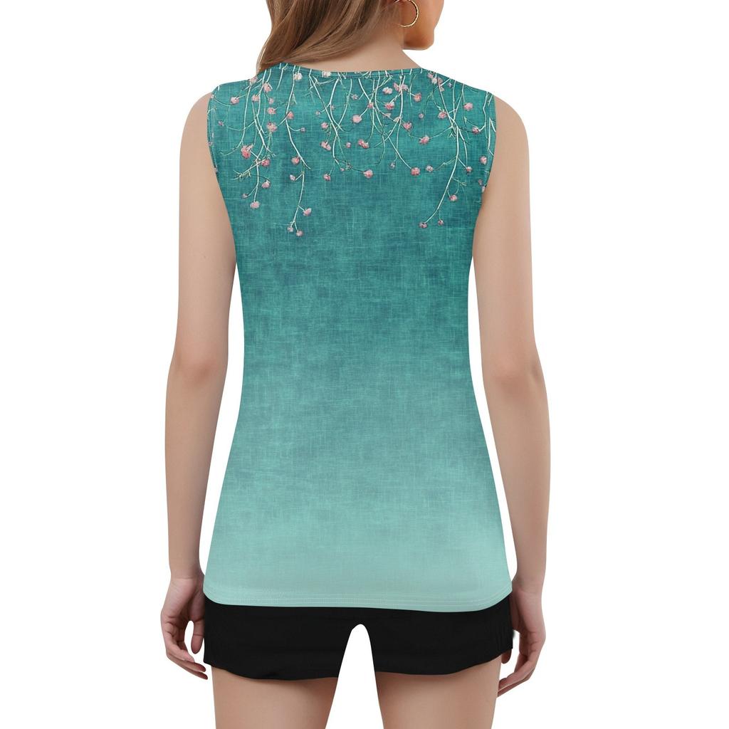 Womens Tank Top V Neck Basic Printed Casual Flowy Sleeveless Deep Side Cut Tops For Women