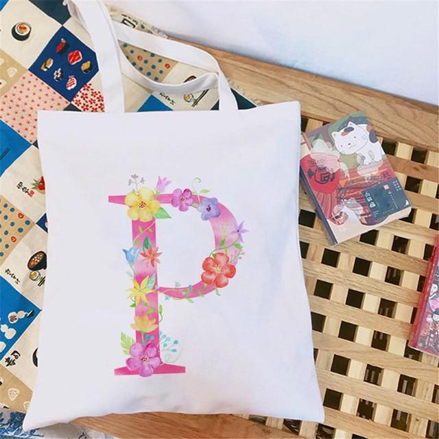 Женская холщовая сумка-шоппер Классический принт 26 букв английского алфавита Белая студенческая сумка-тоут Сумка-шоппер на плечо женская Сумка-тоут Харадзюку
