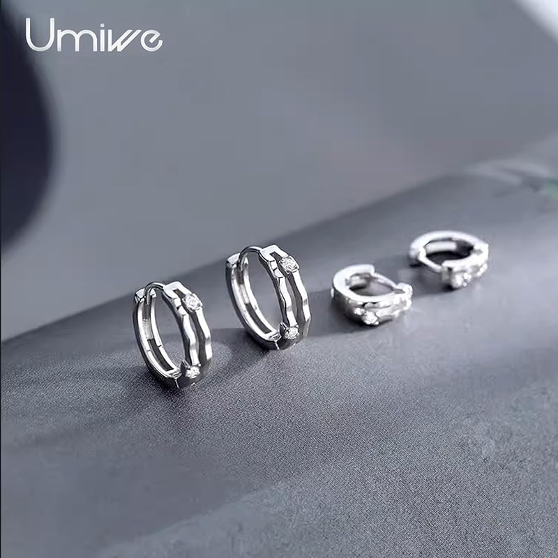 Umiwe Hoop Earrings Men's Ladies 925 Silver Leave It On Compatible with Metal Allergies for Both Ears Cool Simple Ring Earrings Accessories Gift