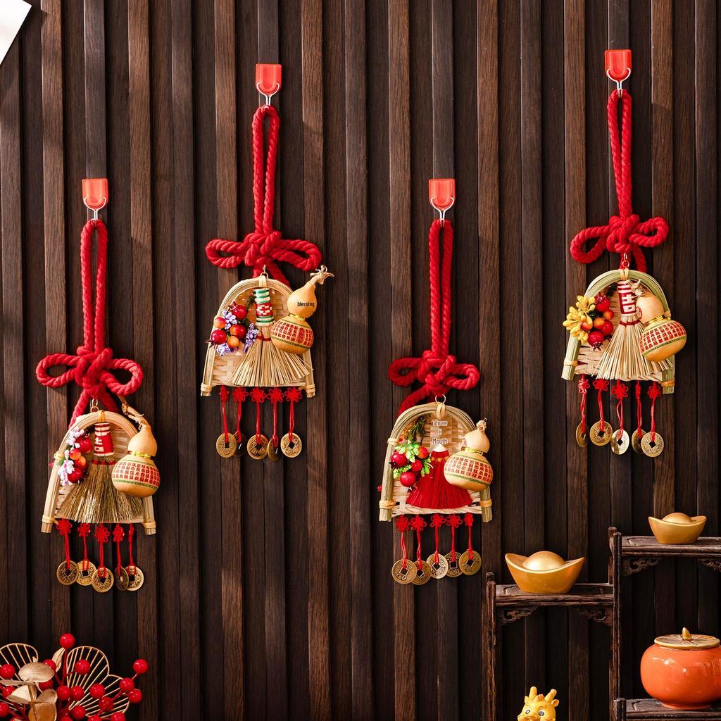 2025 New Style Housewarming Chinese Knot Gourd Fu Character Broom Pendant for New Year Entrance Decor