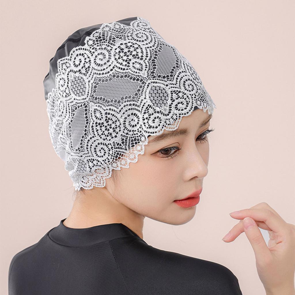 Женская шапочка для плавания с кружевным цветком, водонепроницаемое покрытие из искусственной кожи, шапка для бассейна, защита длинных волос, уши, аксессуары для плавания