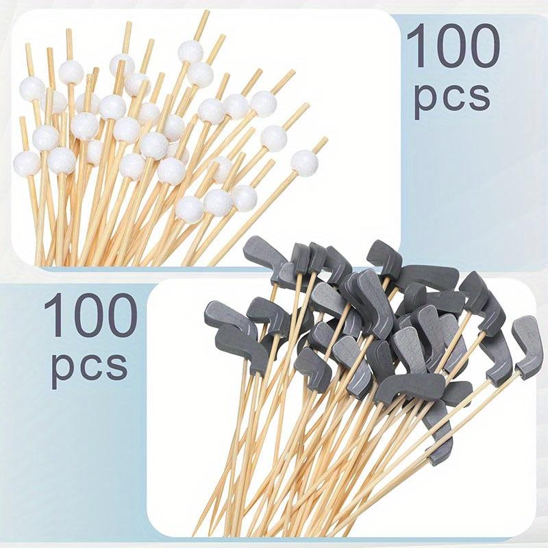 Набор из 200 бамбуковых палочек для коктейлей в форме клюшек для гольфа длиной 4,7 дюйма — идеально подходит для украшения фруктов, напитков на тему гольфа, блендеров, закусок и других блюд