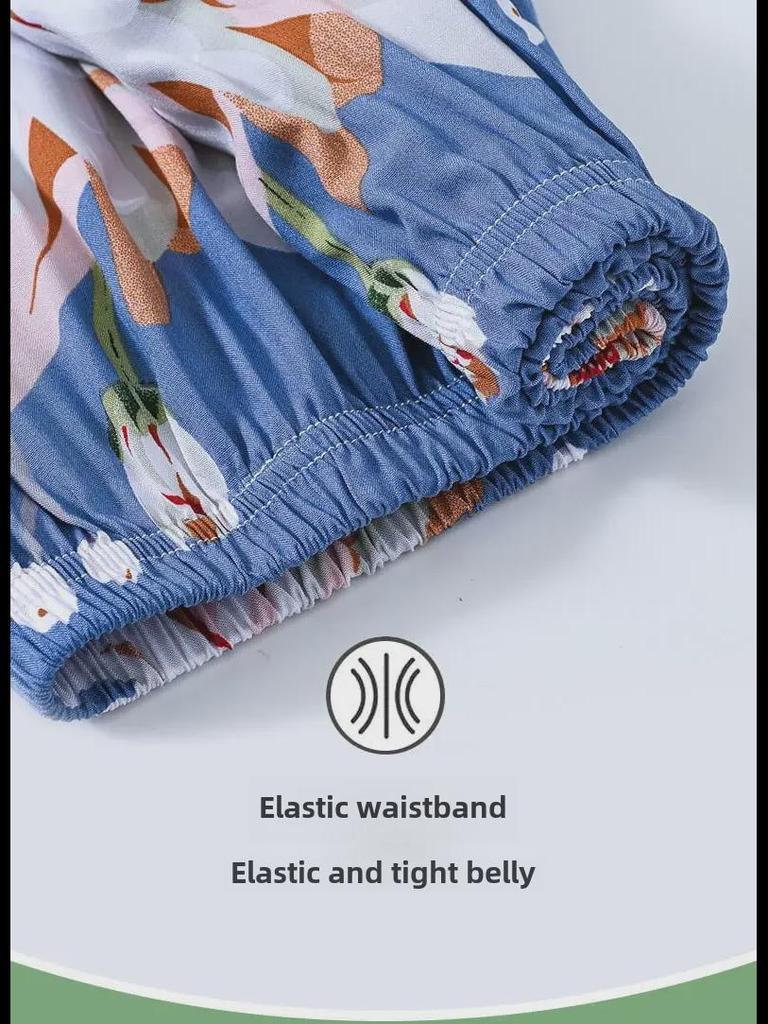 Женский летний пижамный комплект из хлопкового шелка - комплект из двух предметов с короткими рукавами для матерей среднего и пожилого возраста, подходит для ношения в помещении и на улице