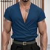 Летние мужские футболки с глубоким V-образным вырезом, коротким рукавом и перекрестом спереди, повседневные
