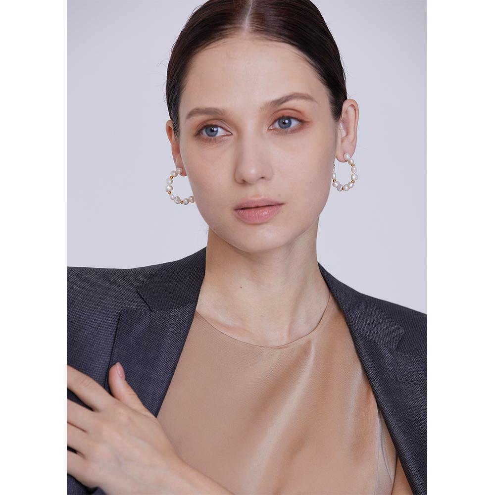 Yhpup Elegant Irregular Natural Pearls Beads Stainless Steel Fashion Hoop Earrings Charm 18k Gold Plated Fashion Jewelry Women