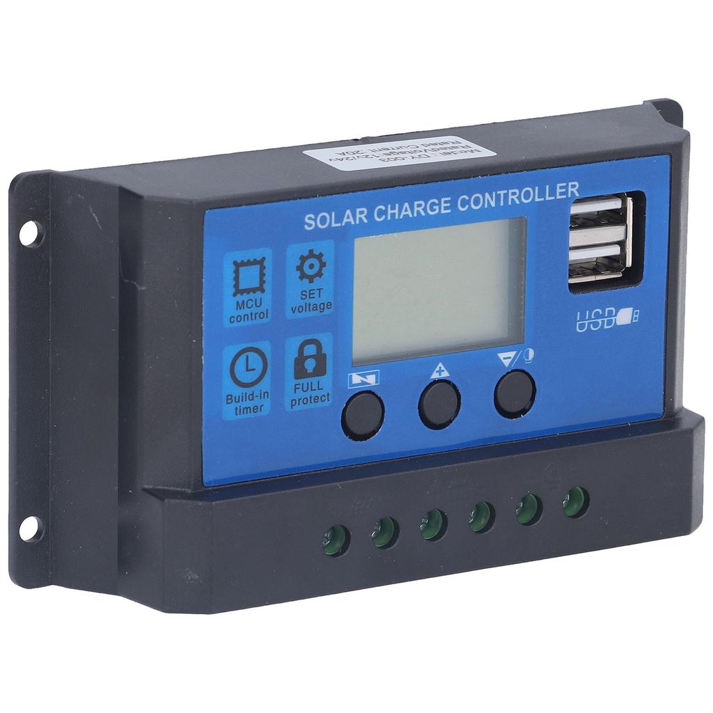Solar Charge Controller LCD Automatic Identification with 5V Smart 2 USB Port 20A 12V 24V