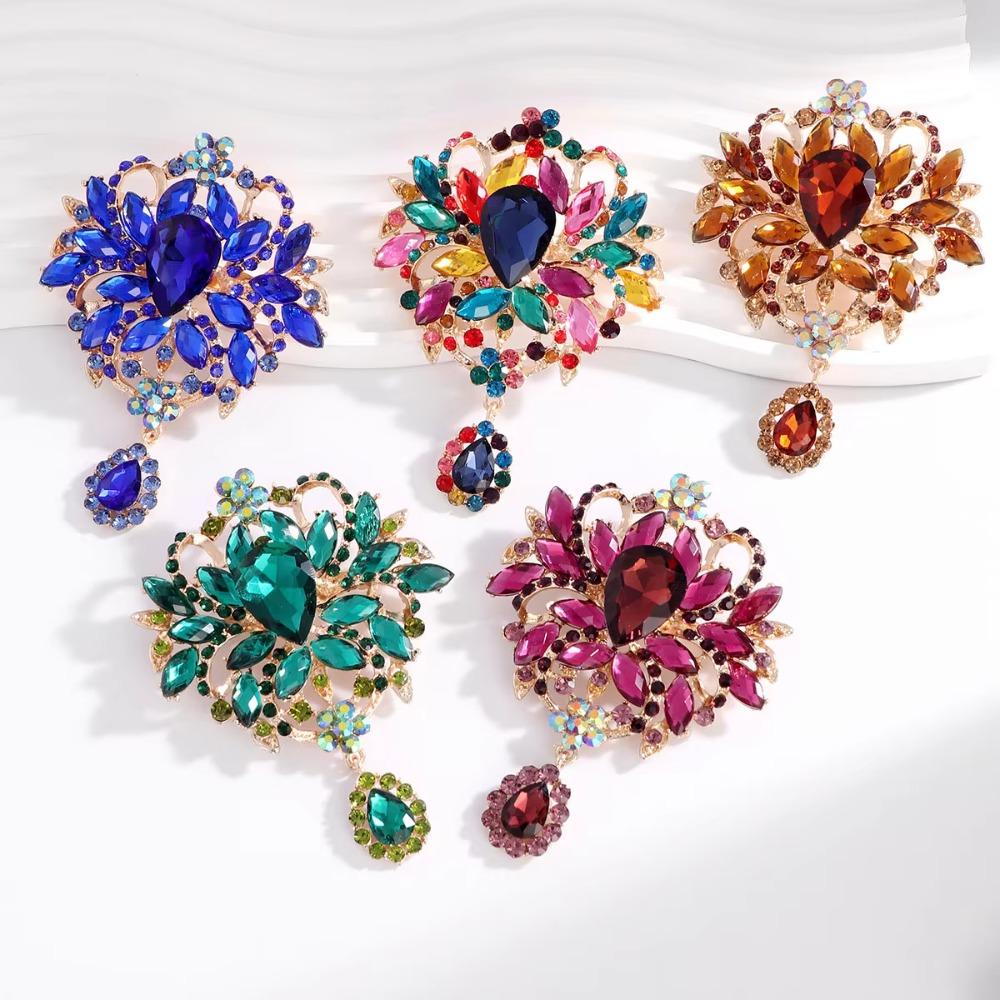Large Crystal Rhinestone Brooch Multicolor Lapel Pin Vintage Crystal Brooch Women Men