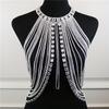 Multi Layers Shiny White Zircon Tassel Neck Chest Chain Sexy Body Chain Jewelry Decoration