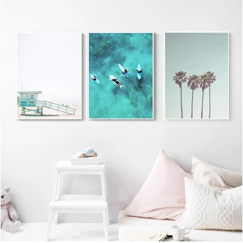 Калифорнийский набор для печати Surf Wall Art Холст Картина Пляжные постеры Серфинг Печать Прибрежный декор Картины для стены гостиной