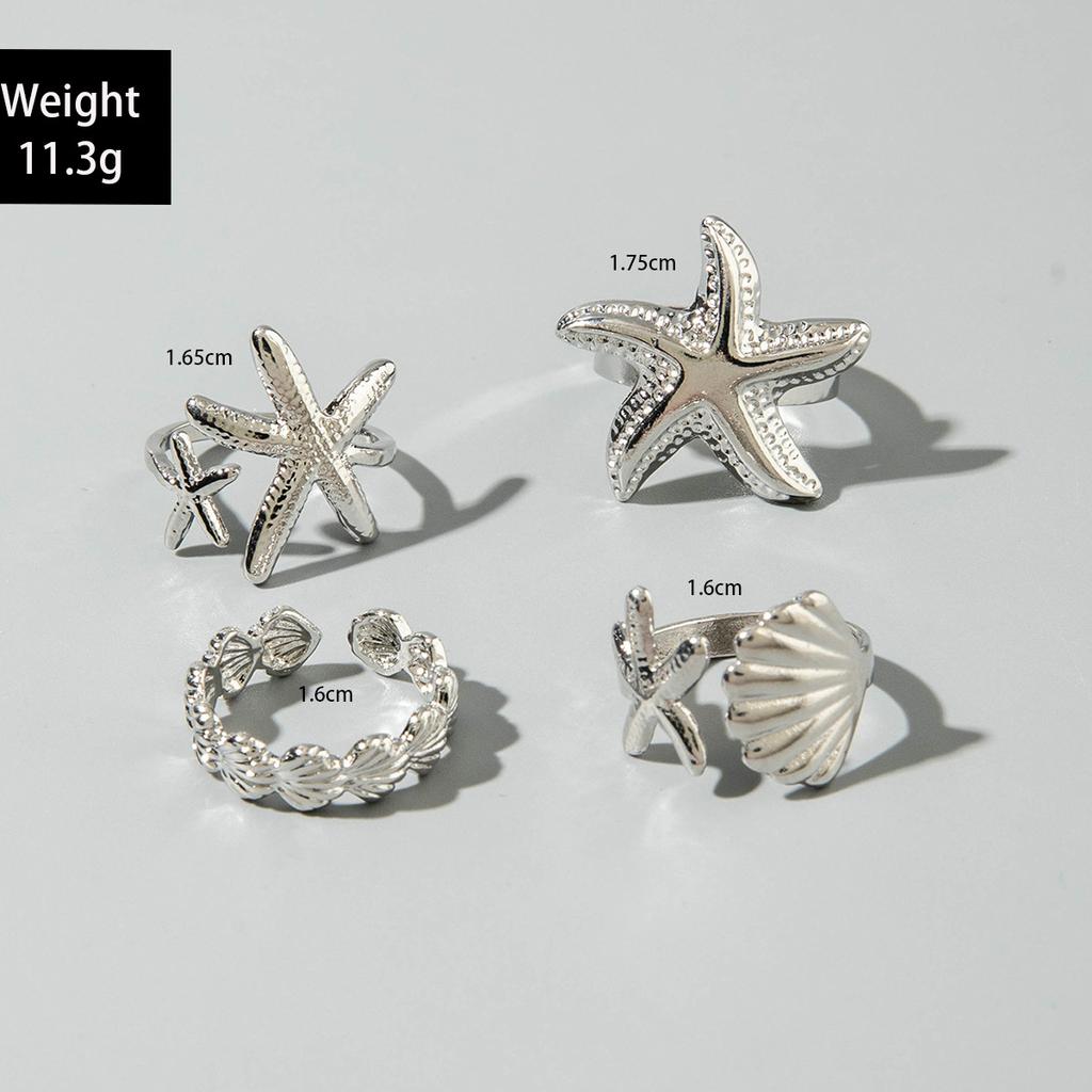 European and American Bohemian Personality Starfish Ring Set Geometric Hollow Sunflower Ring Ring Woman