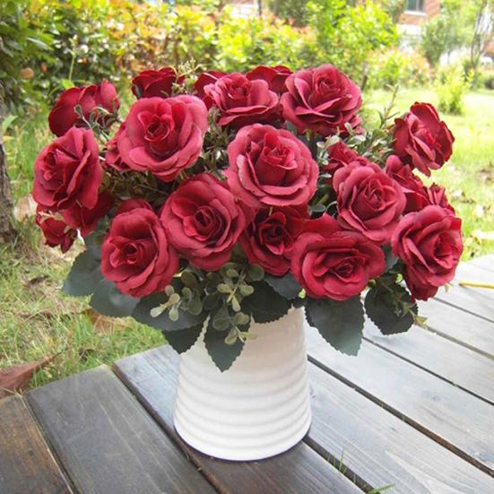 1 букет/12 головок искусственные розы шелковый цветок домашний декор свадебного букета