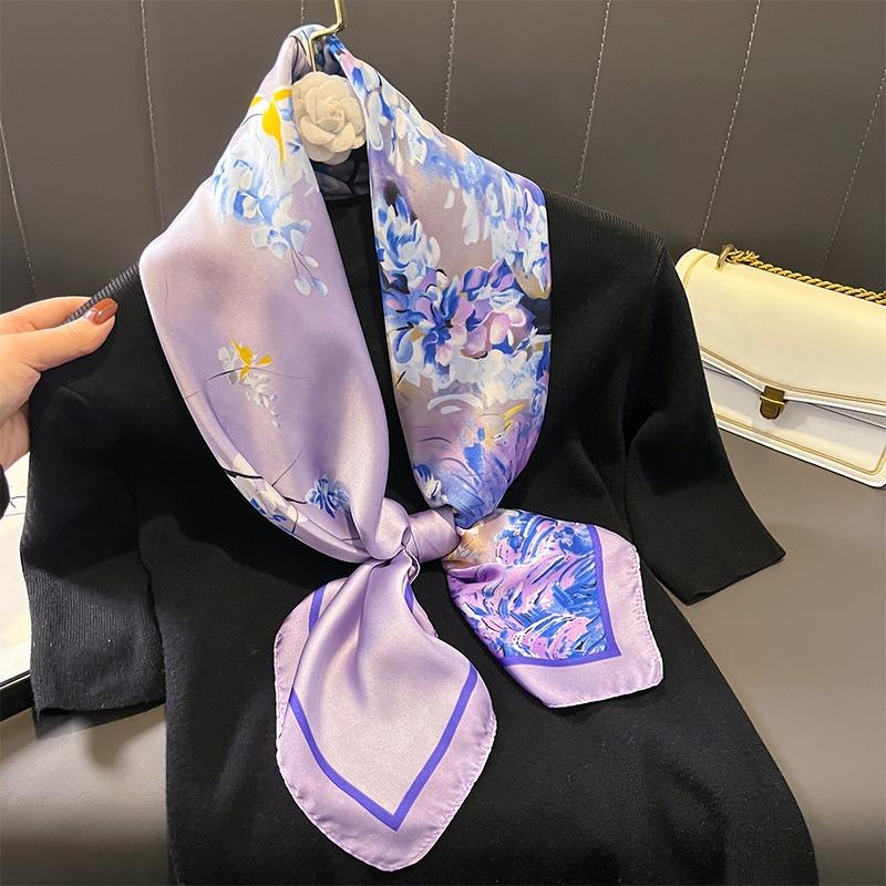 Print Satin Silk Square Scarf Hijab Women Bandana 90CM Headscarves Neckerchief Ladies Muffler Shawl Wrap Foulard Headband